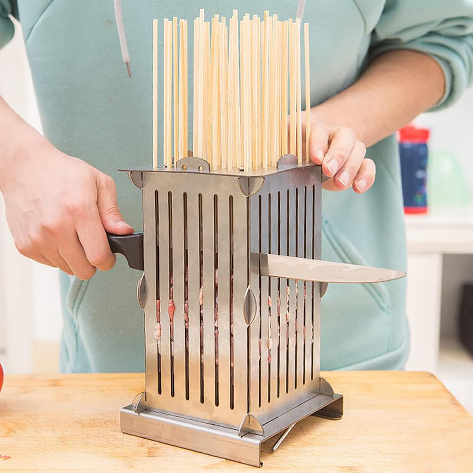 Herramienta BBQ de acero inoxidable: haz 49 brochetas de carne y cordero para tus fiestas