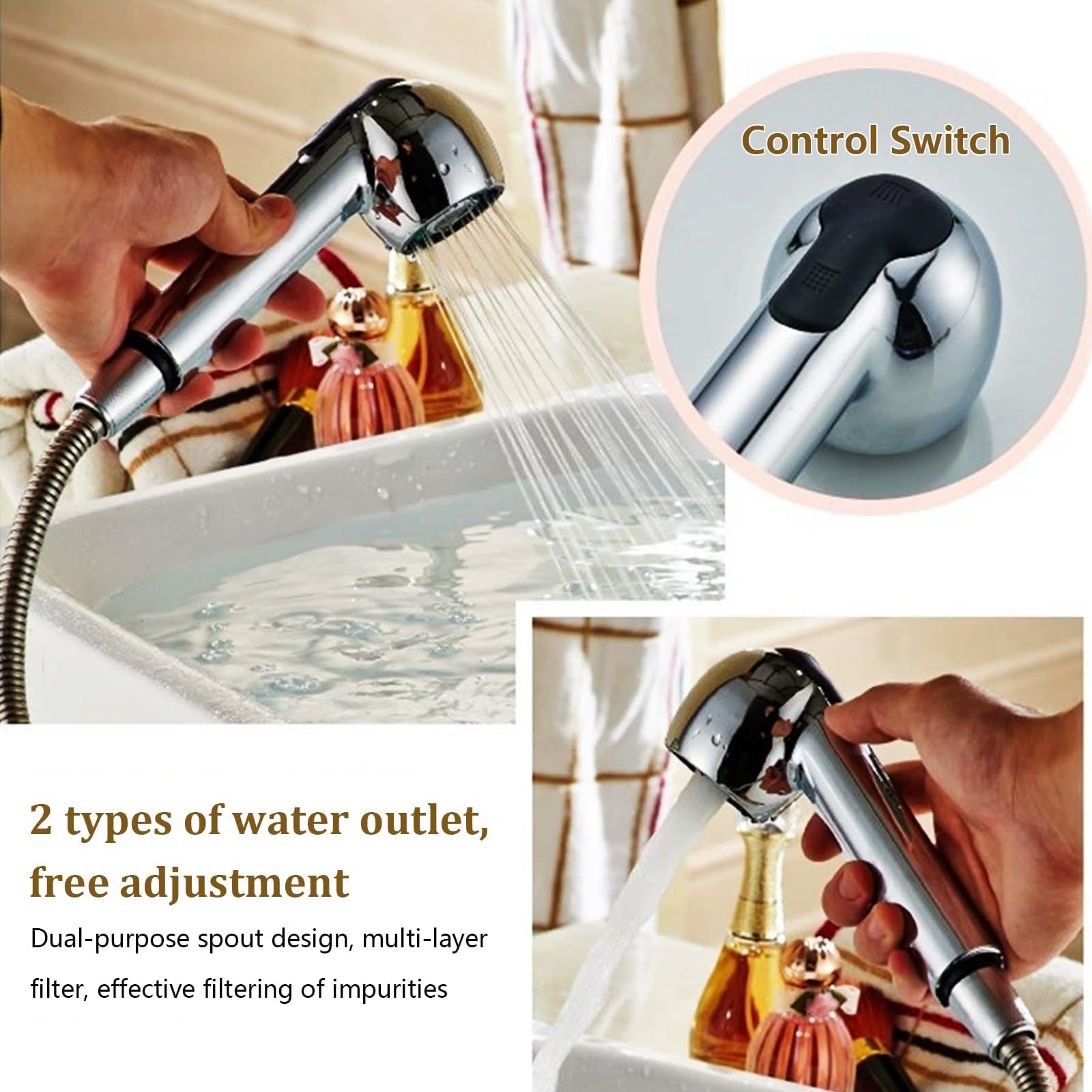 Mitigeur Cuisine avec Douchette Extractible Chromé Pivotant 360° | Robinet Cuisine 2 Modes de Jet Robinet Evier de Cuisine Mitigeur Evier en Laiton Robinetterie de Cuisine Froide et Chaude