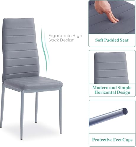 Miniatura 7 de paonne Mesa de comedor de cristal de 5 piezas con sillas, juego de mesa de comedor moderno para 4, mesa de cocina y sillas, juego de comedor para 4