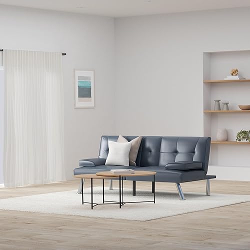 Miniatura 77 de Futón sofá cama para entretenimiento Best Choice Products, moderno, se dobla y reclina, muebles, con posavasos Negro -,Azul,Borgoña,amarillo