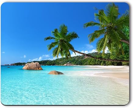 Mouse Pad, Beach Style Anti-Slip Rubber Mouse Pads, Cute Gaming Mouse Pad for Laptop & Computer, Customized Mousepad for Women Men, Square Office Mouse Mat Desk Decor, 10.2" x 8.7", Blue