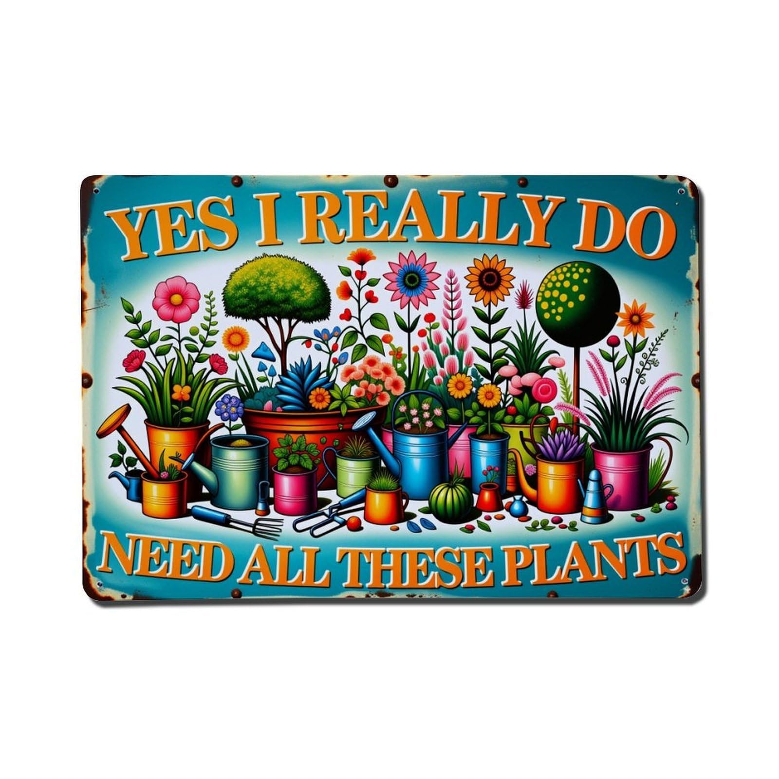 Colorful Garden Plants And Tools Metal Tin Sign Plaque