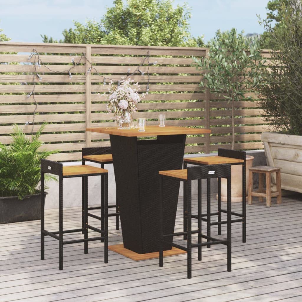 Ensemble de Bar Jardin 5 pcs Noir Polyrotin et Bois d'Acacia INLIFE