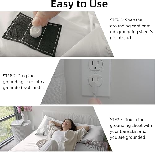 Miniatura 4 de Grounding Sheets - Sábanas de tamaño matrimonial con cable de conexión a tierra de 15 pies, 90% algodón orgánico y 10% fibra de plata pura, sábanas