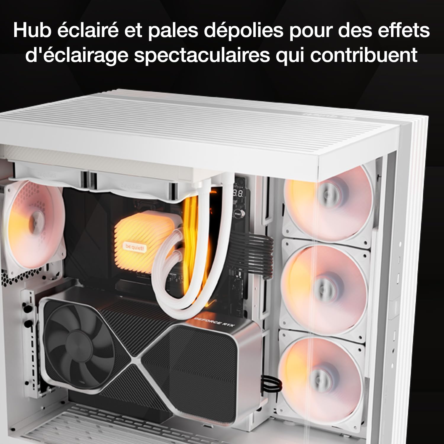be quiet! Light Wings LX Reverse White ventilateur, 7 pales inversées, pour une admission d'air latérale ou par le bas, effets lumineux exceptionnels, hub éclairé et pales dépolies