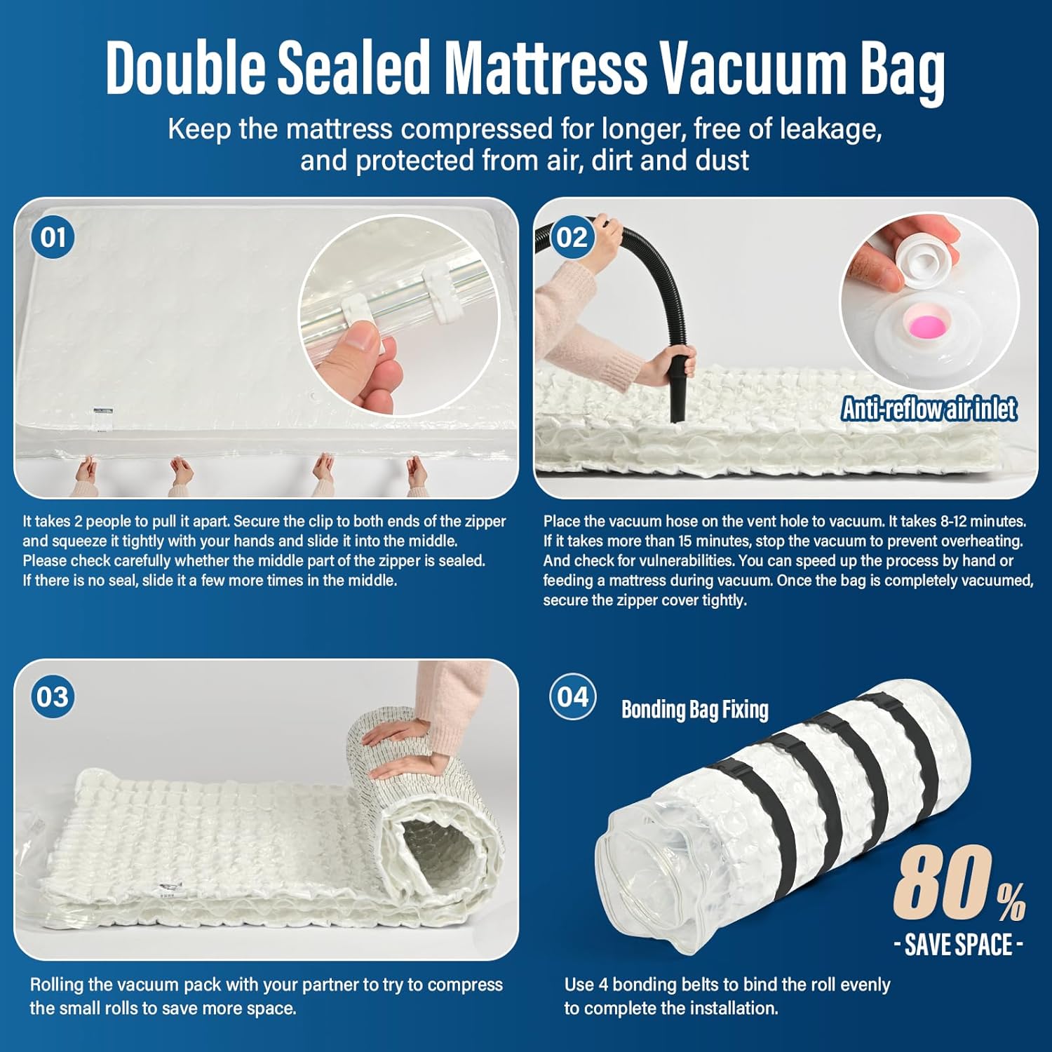Queen/Full/Full-XL Mattress Vacuum Bag - 80% Space-Saving Compression with Moving Straps and Leakproof Dual-Zip | Includes Canvas Organizer & Smart Label System - Image 5