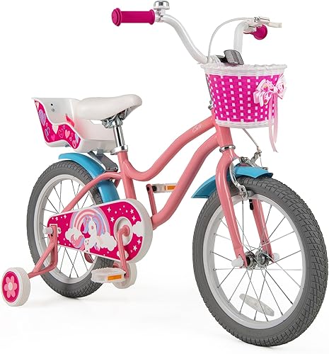 Miniatura 10 de BABY JOY Bicicleta para niños de 12, 14, 16, 18, 20 pulgadas, con ruedas de entrenamiento desmontables o soporte, cesta de almacenamiento, asiento