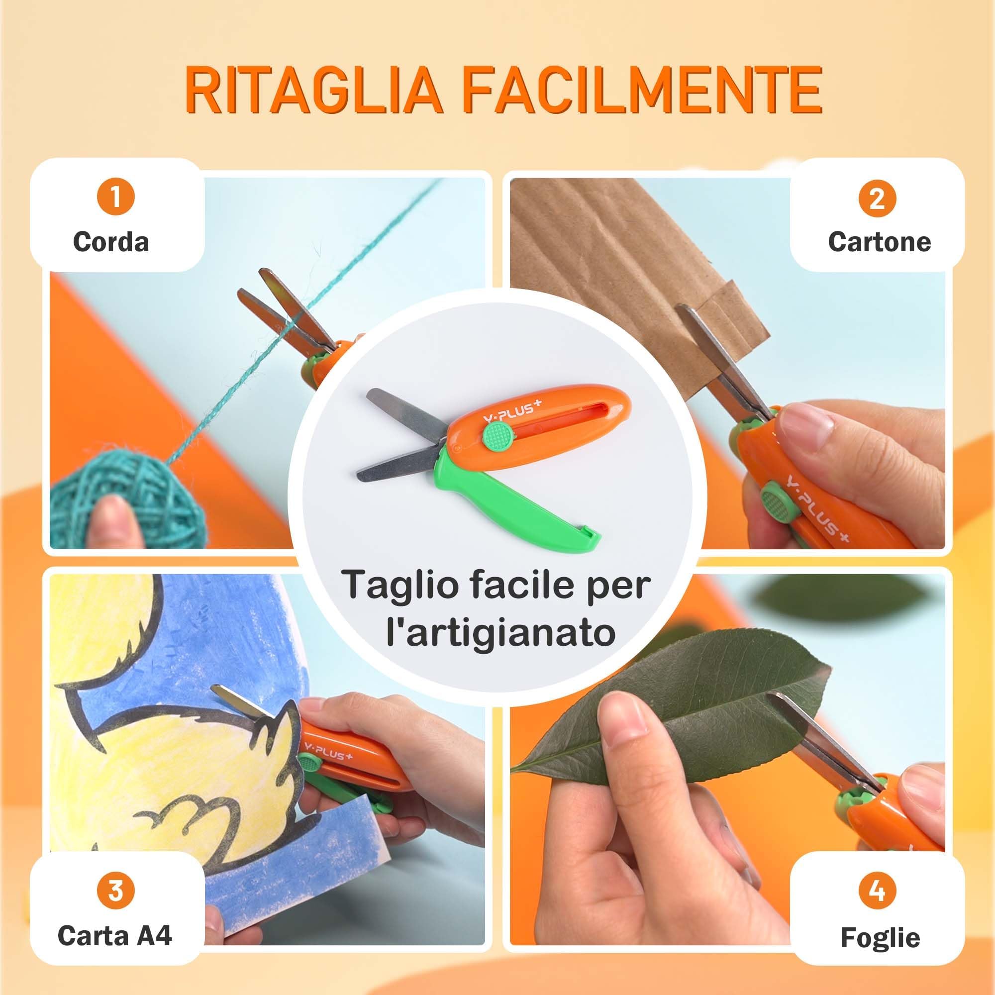 Forbici di Sicurezza per Bambini - Piccole Forbici Retrattili per Età 3-5 2-4 1-3, Carine per Artigianato Prescolare - Arancione