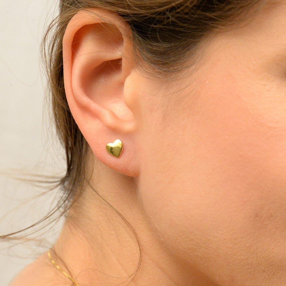 14K Gold Plated Dainty Tiny Bar, Ball, Trio Ball, Delta, Circle Disc and Heart Stud Earrings - Image 2