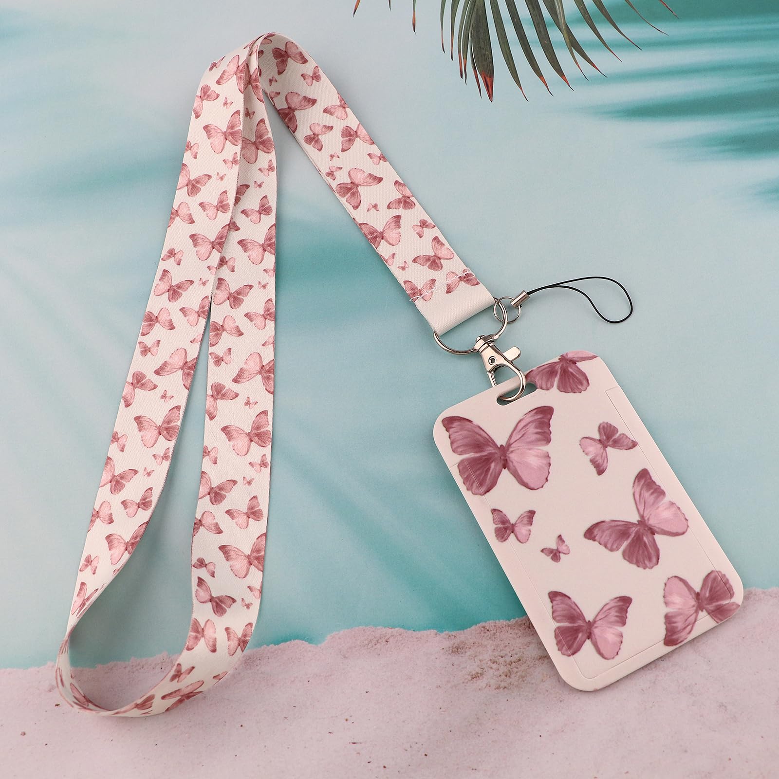 Lanière Tour De Cou Pour Badge - Motif Papillon Rose/rouge, Clip Métal, Taille Unique | Pour Professionnels, événements, Clés, Clés USB