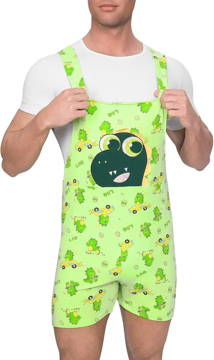 Landofgenie Adult Overalls Cotton Rompers Jumpsuit for Men Oversize Bib Shorts with Pocket - Image 5