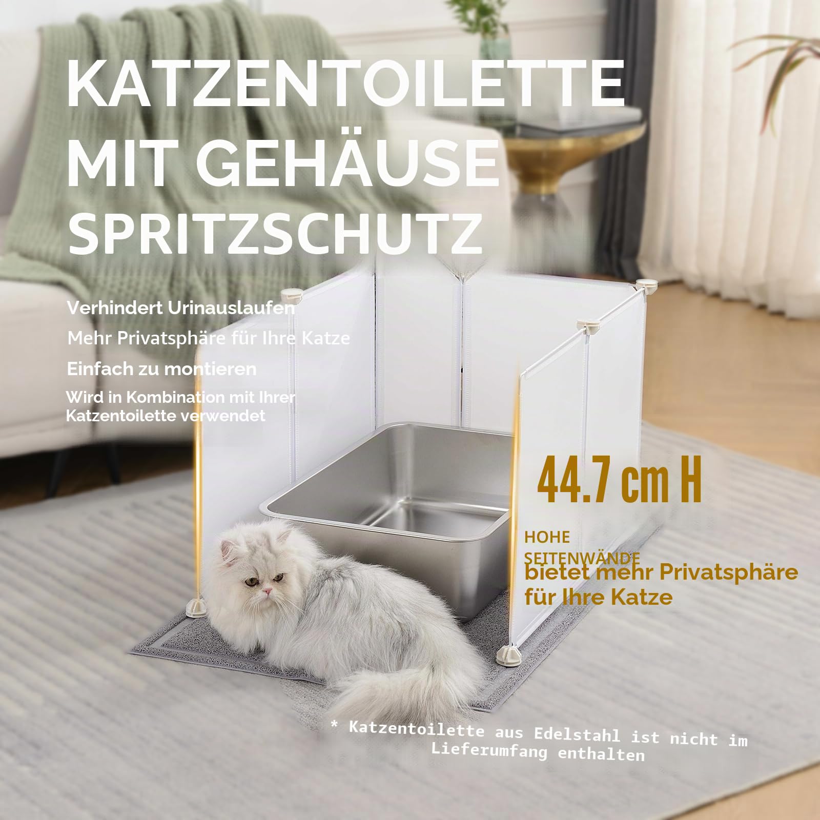 MEEXPAWS Extra großes Katzenklo mit Spritzschutz, Katzentoilettenschutz und Katzentoilette, 71 x 55 x 45 cm (L x B x H), große Matte, leicht zu reinigen, Spritzschutz, Weiß