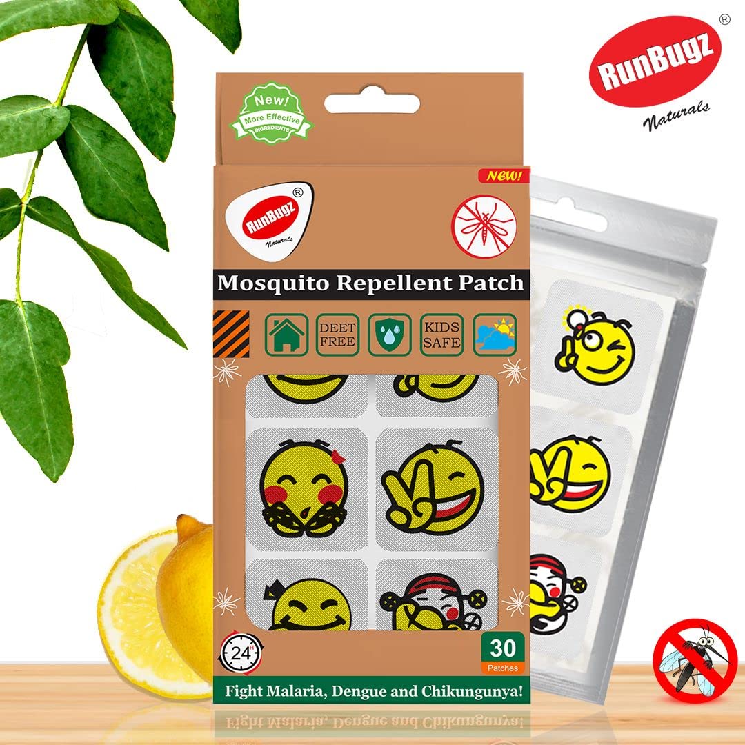 Runbugz Mosquito Repellent Patches For Babies, Printed Smiley (30 Patches, Multicolor, Pack Of 3) 1