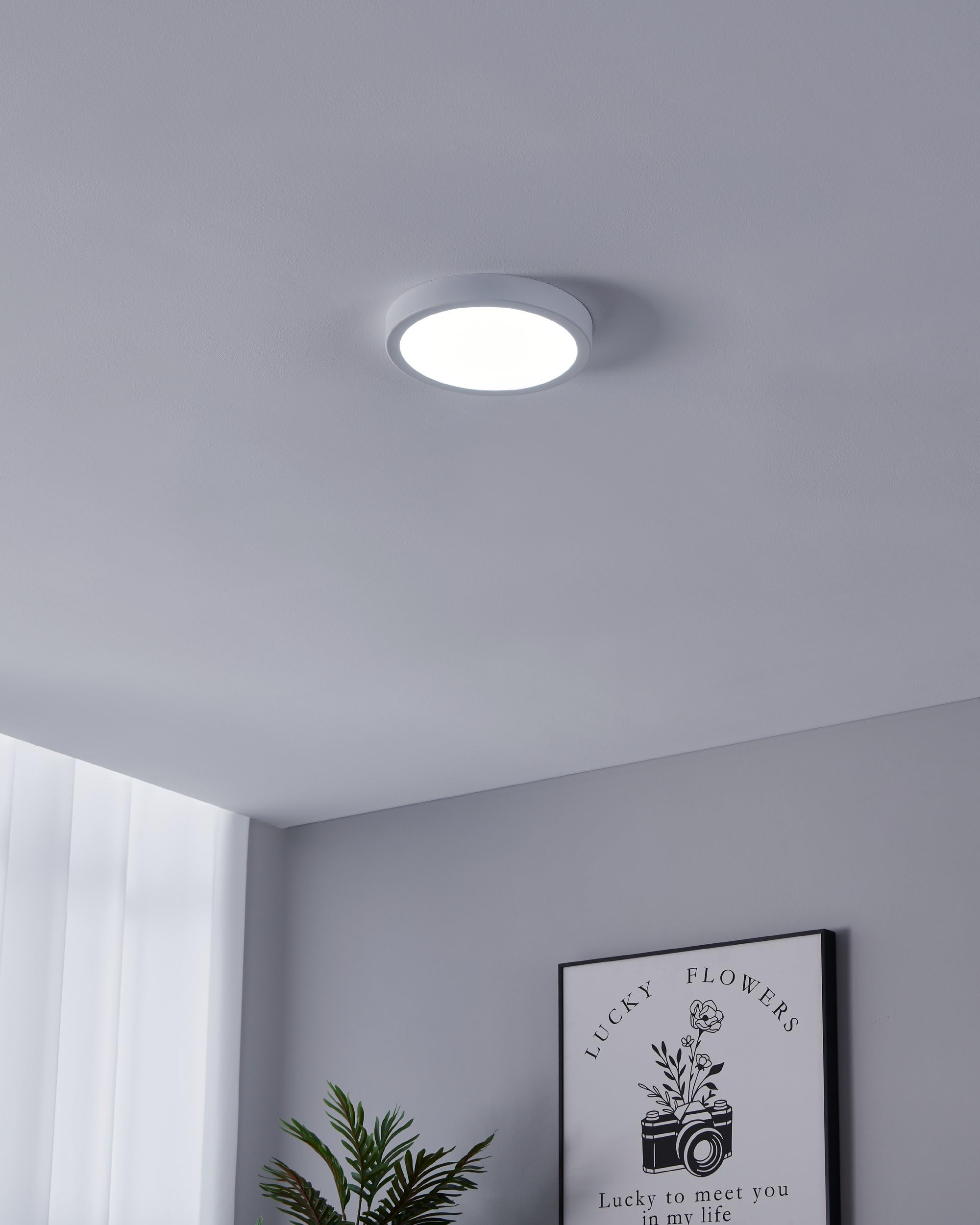 EGLO connect.z Smart Home łazienkowa lampa sufitowa LED Fueva-Z, Ø 21 cm, ZigBee, sterowanie aplikacją i głosem, regulacja barwy światła, ściemnianie, metalowa biała, IP44