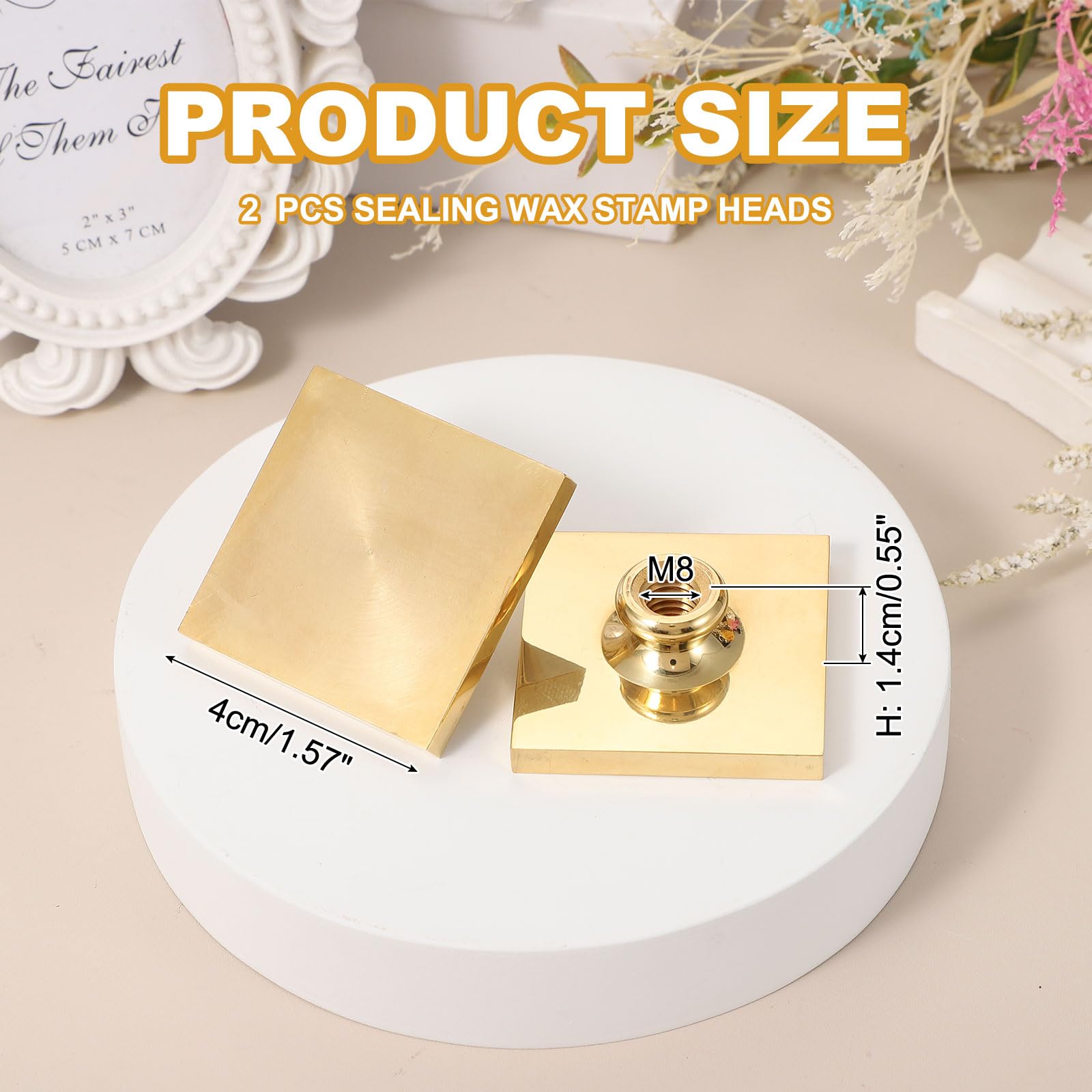 PATIKIL 1.6" Blank Wax Seal Stamp Head, 2Pcs Square Brass Sealing Wax Stamp Heads for DIY Card Making Envelope Sealing Wedding Invitation Crafting, Gold Tone - Image 2