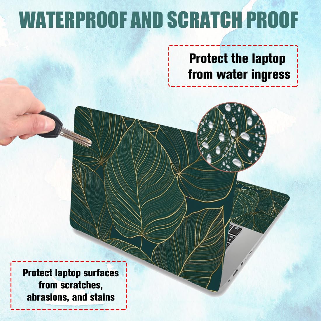 PLIGREAT Adesivo per computer portatile, adatto per computer portatile da 12", 13", 13,3", 14", 15 pollici, modello Monstera, universale, rimovibile, impermeabile, per PC
