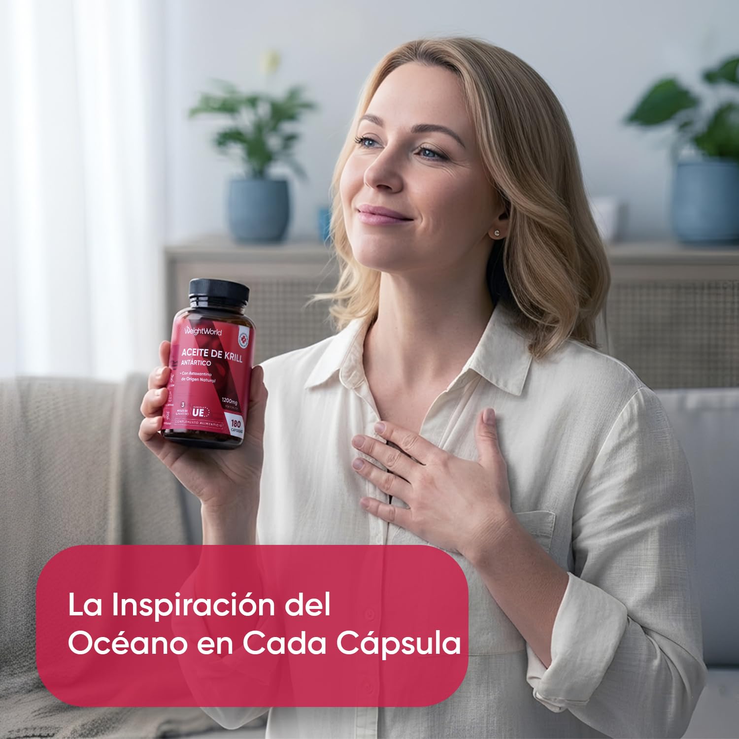 Aceite de Krill Omega 3 del Antártico 1200mg, 180 Cápsulas Blandas de Fuente de Omega 3 de Krill (DHA y EPA) - Astaxantina Natural y Fosfolípidos Marinos, Alternativa al Aceite de Pescado para 3 Meses