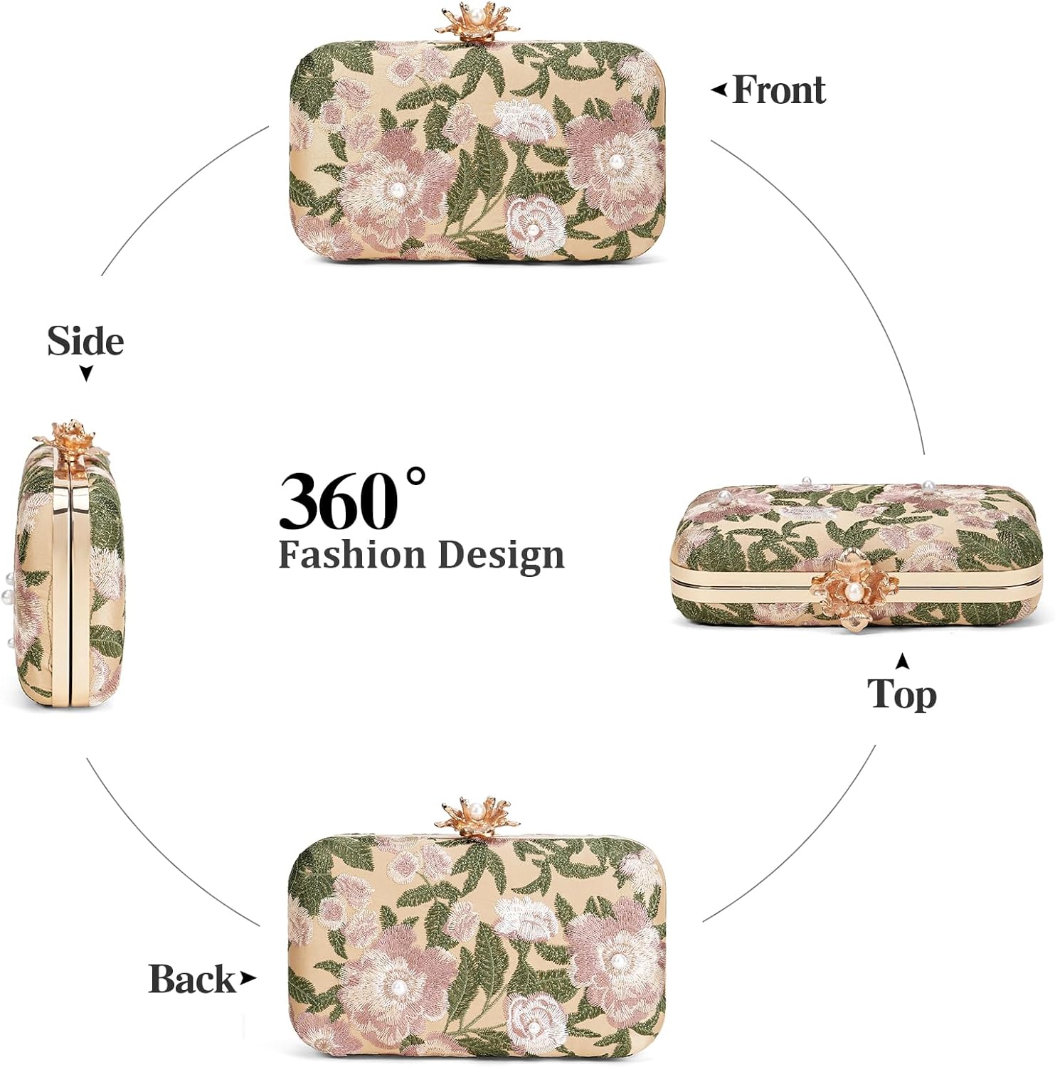 Clutch Purse for Women Floral Embroidery Sequin Evening Bags Elegant Kiss Lock Wedding Party Cocktail - Image 7