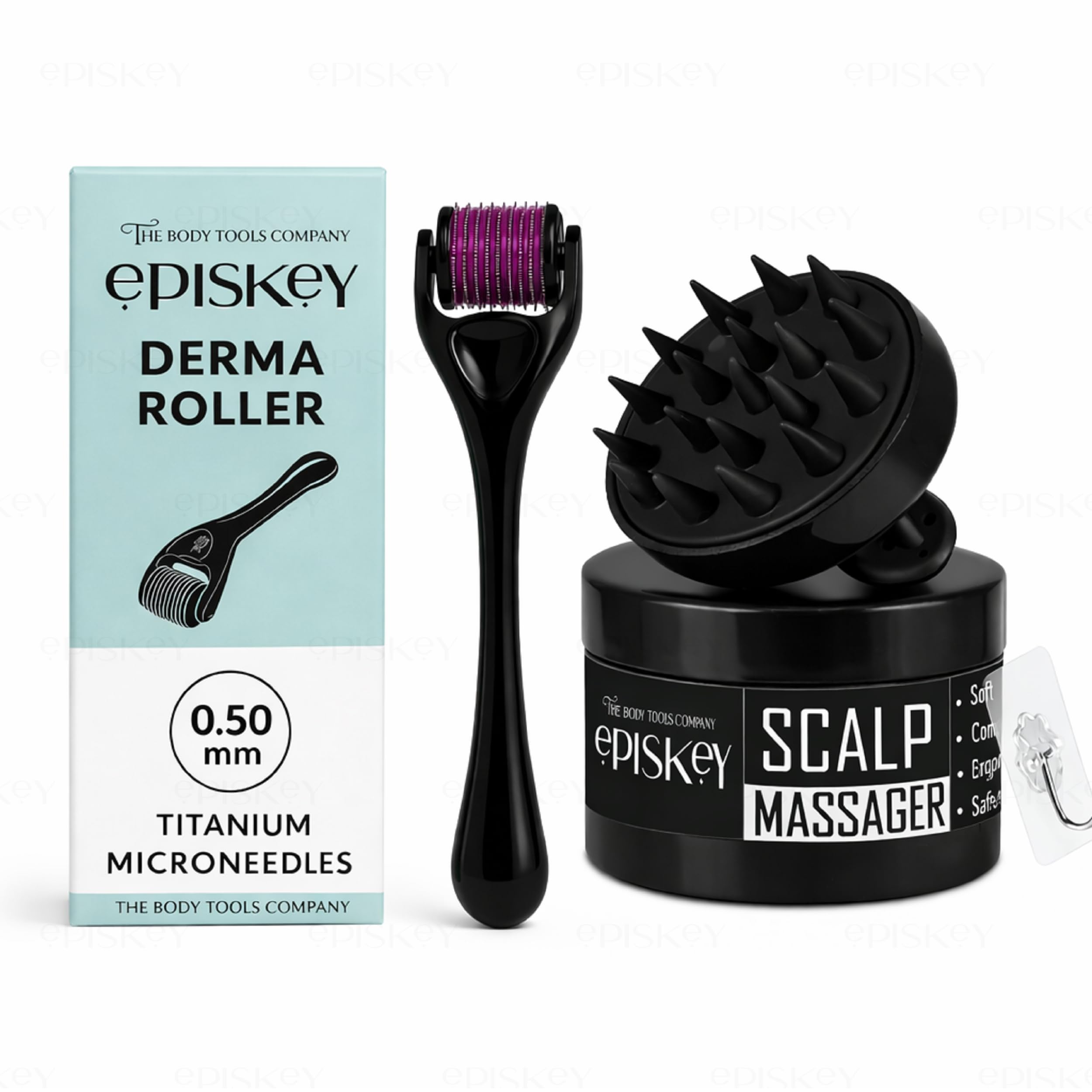 Episkey Professional Derma Roller 0.5 mm with 540 Titanium Micro-Needles for Hair Growth, Beard Activation, Skin Rejuvenation (0.5 mm, Derma Roller) with Scalp Massager Brush for Hair & Shampoo | Relaxing Head Massager with Soft Silicone Bristles (black)-image-4
