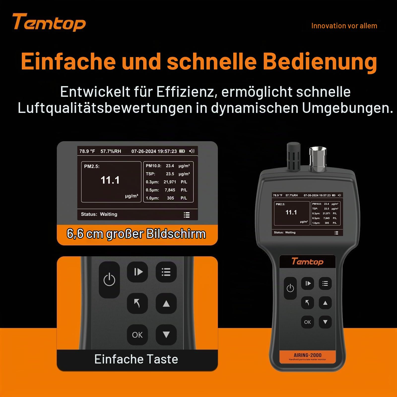 Temtop Airing 2000 Handheld Partikelzähler Staubmonitor