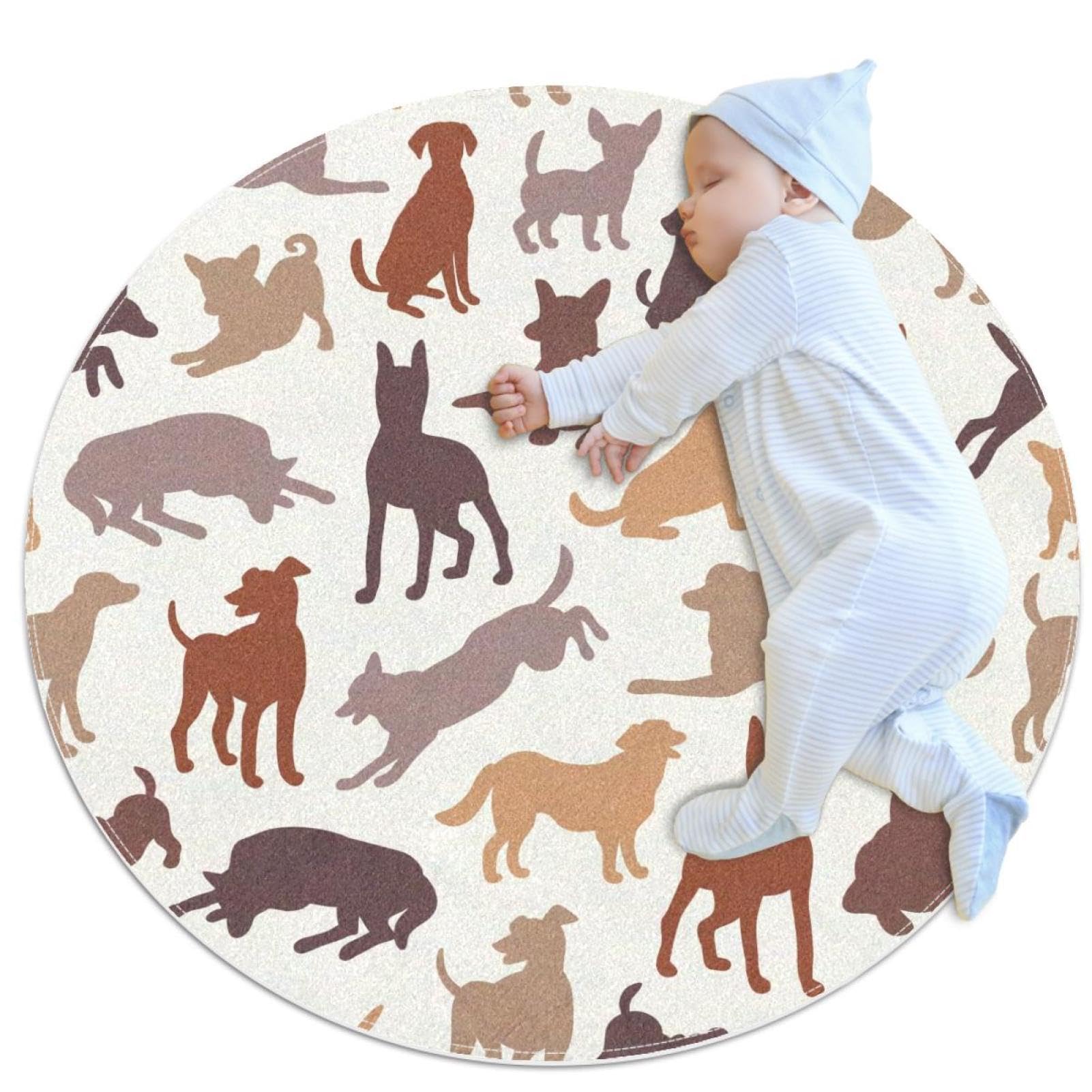 Tapis de salle de bain rond silhouette de chien et camomille pour chambre