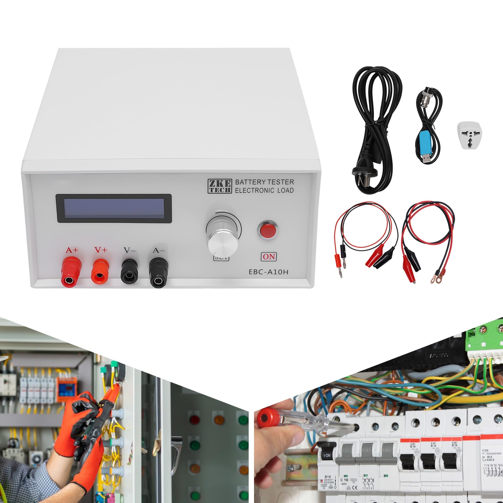 Comprobador de capacidad de batería electrónica de hierro con LCD, comprobador de capacidad de batería de carga electrónica con modo de carga automática de carga y descarga, comprobador de batería de