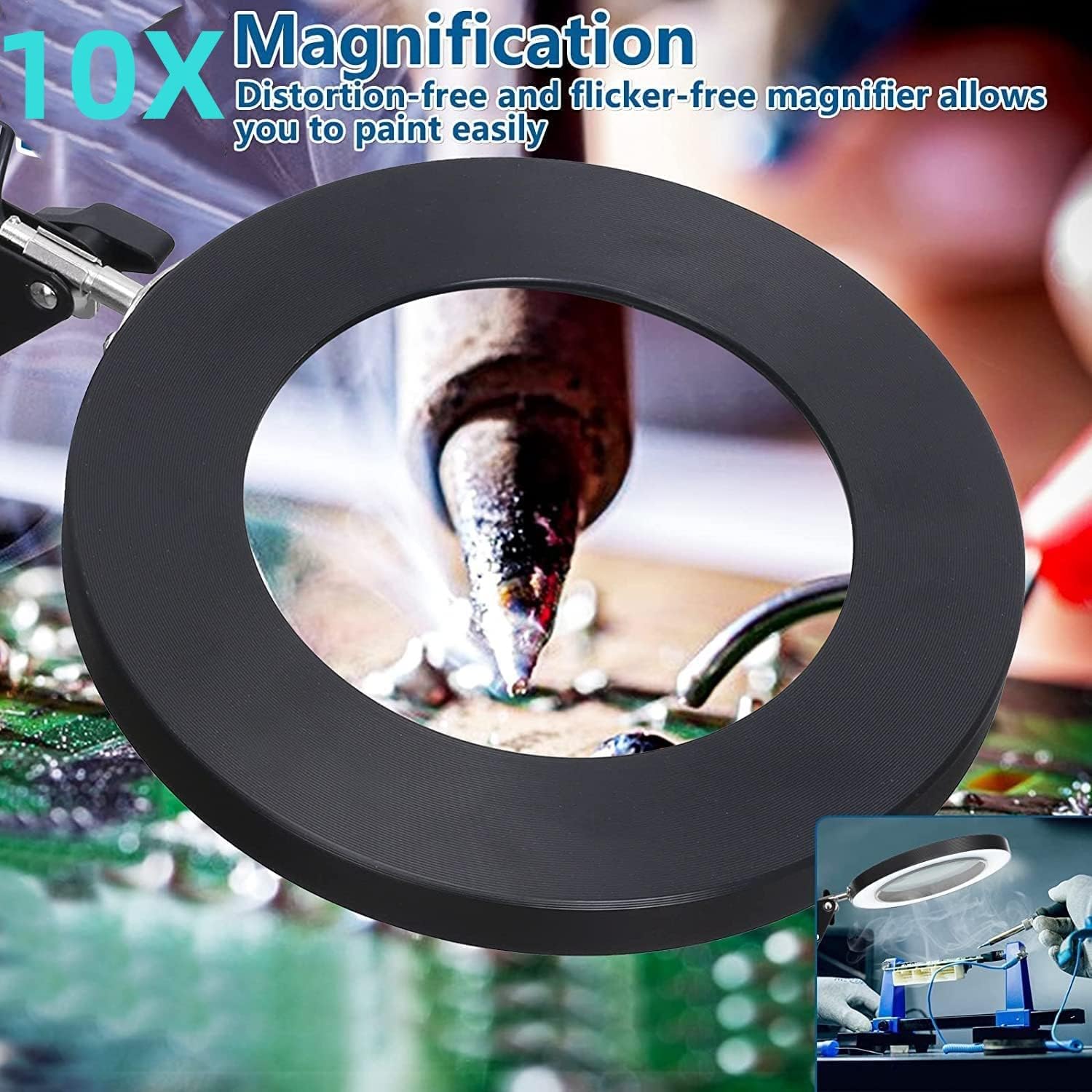 LED USB 10X Magnifying Desk Lamp with 3 Color Modes, 10 Level Dimmable and Flexible Gooseneck for Reading Craft Sewing Repair Close Work Beauty