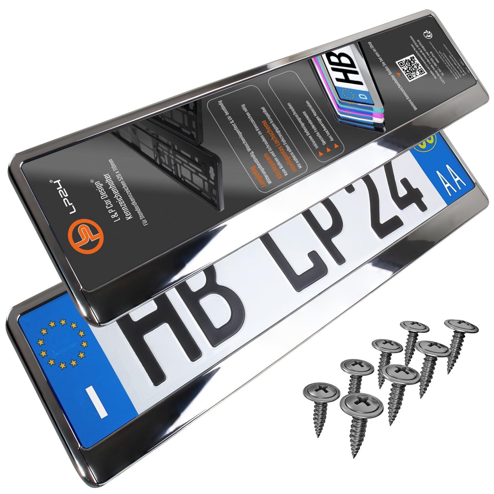 Portatarga Auto - Supporto Targa - [semplice, durevole e sicuro] - 8 viti - 520x110 mm - Cromo effetto - Porta Targa - adatto a qualsiasi auto - per targhe italiane omologate - Fissaggio per Targa
