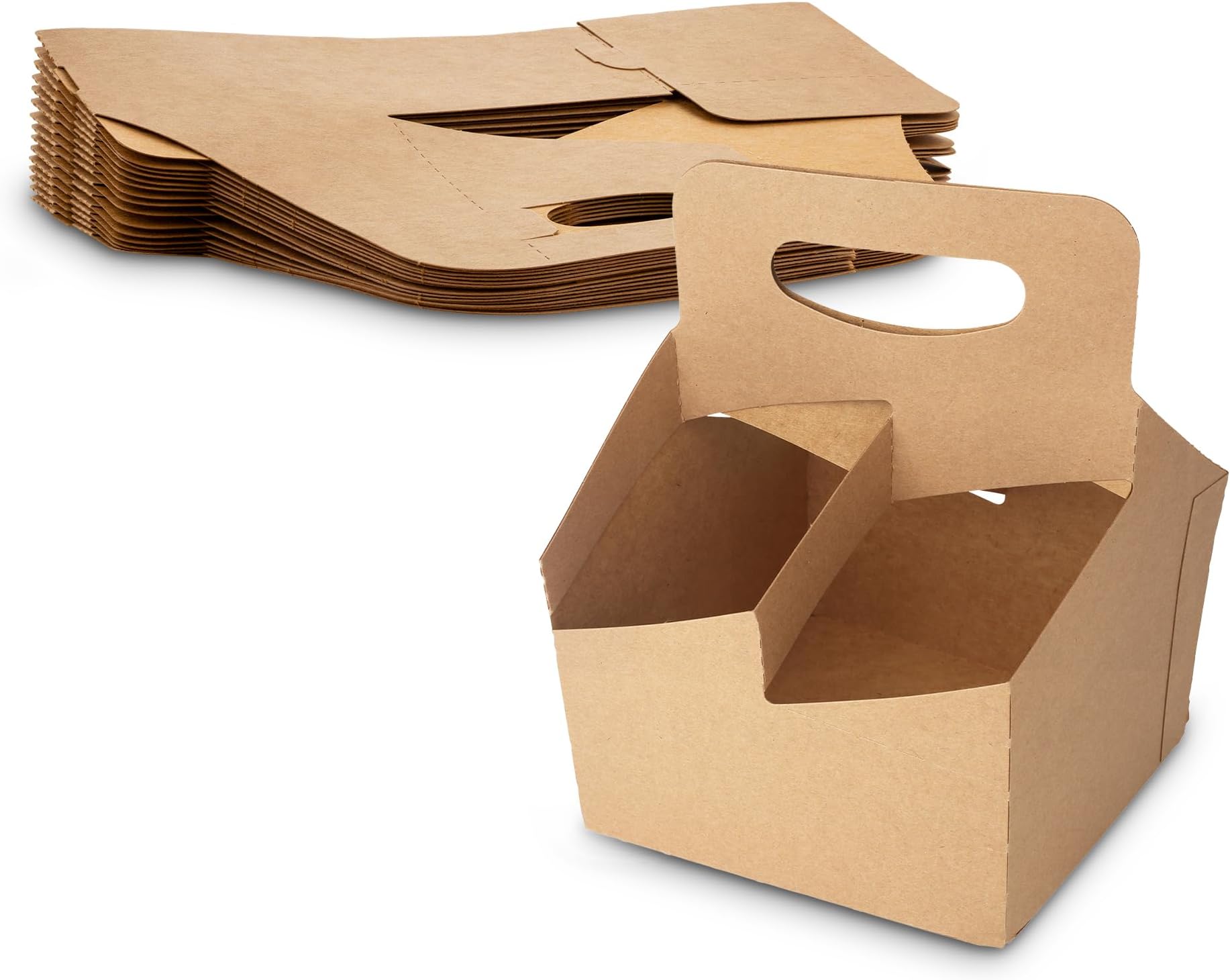 MT Products Kraft 4 Cups Drink Carrier 6.5" x 6.5" x 9" - Disposable Drink Holder (Pack of 30) - Made in the USA