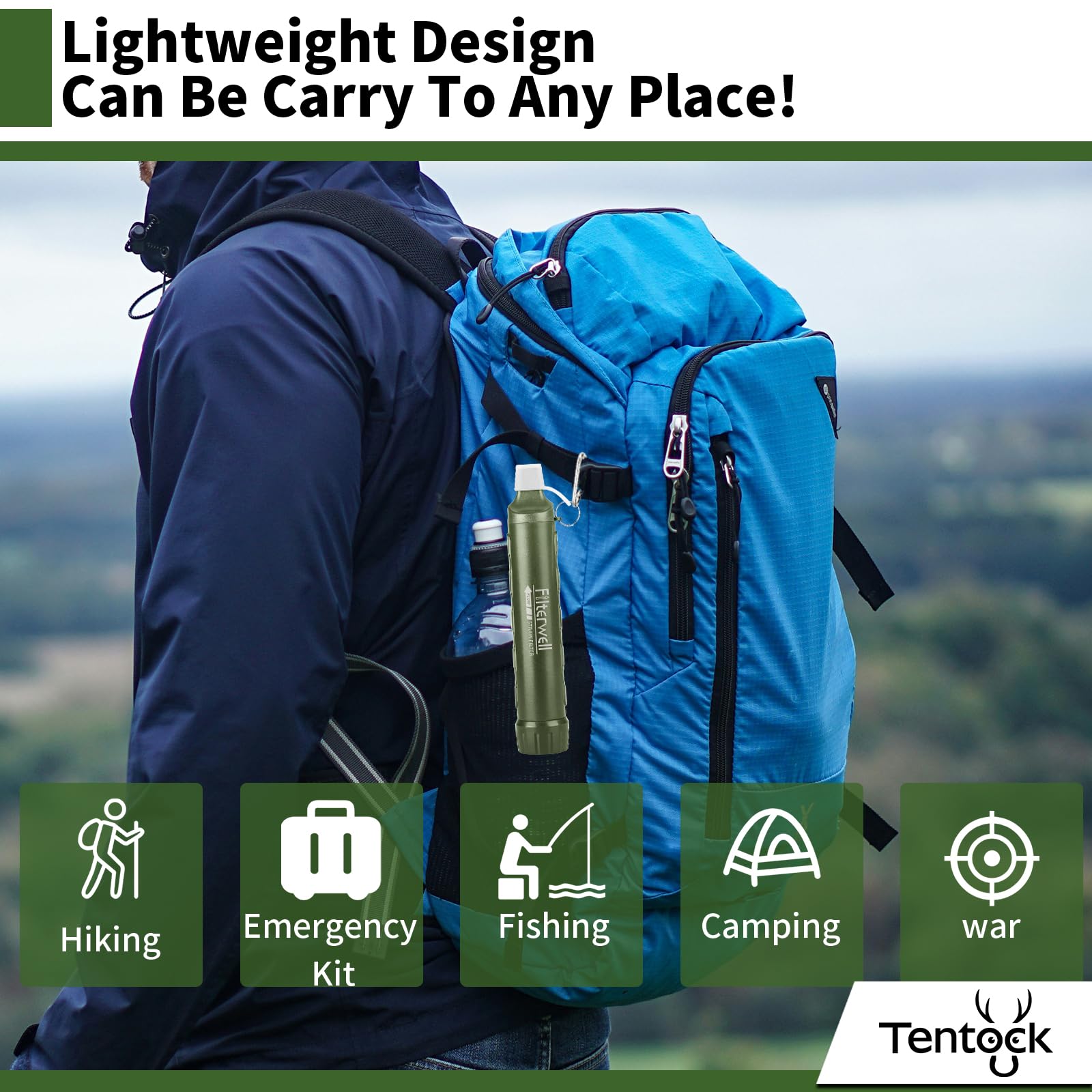 Tentock Purificateur d'eau d'extérieur léger portable multi-filtre haute efficacité camping pique-nique randonnée voyage protection civile alimentation d'urgence de guerre