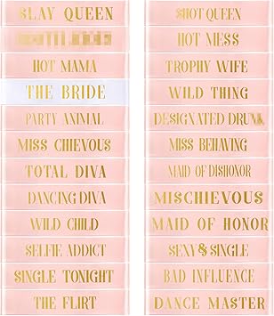 JellyArch 24 Pcs Bride Sash Bachelorette Party Bridesmaid Sashes Set Bridal Team Sash Bachelorette Party Sashes Bridal Shower Decorations Bride Gifts for Bridesmaids Maid of HonorWhite Rose Gold