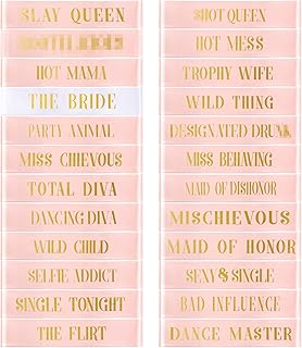 24 Pcs Bride Sash Bachelorette Party Bridesmaid Sashes Set Bridal Team Sash Bachelorette Party Sashes Bridal Shower Decorations Bride Gifts for Bridesmaids Maid of Honor(White Rose Gold)