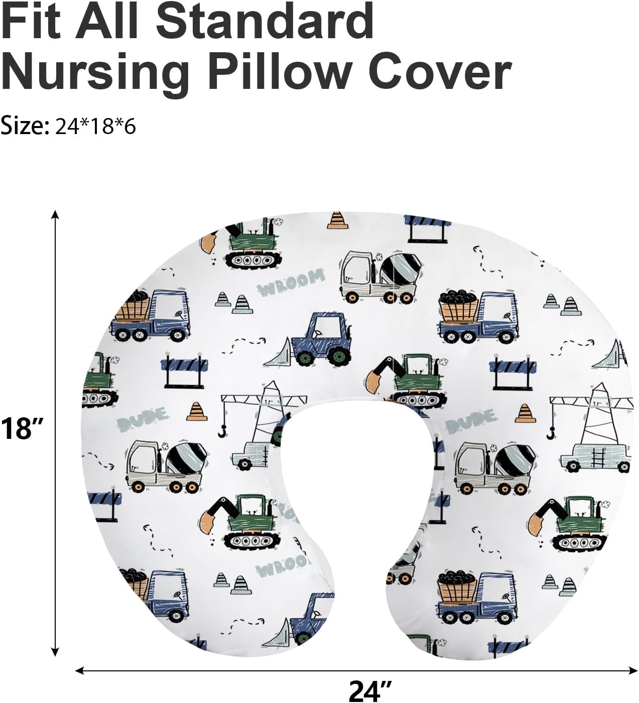 Little Grape Land Nursing Pillow Covers 2 Pack, Soft & Breathable Removable Breastfeeding Pillows Covers for Feeding Pillows, Nursing Pillow Slipcover for Baby Girls Boys, (Truck & Navy