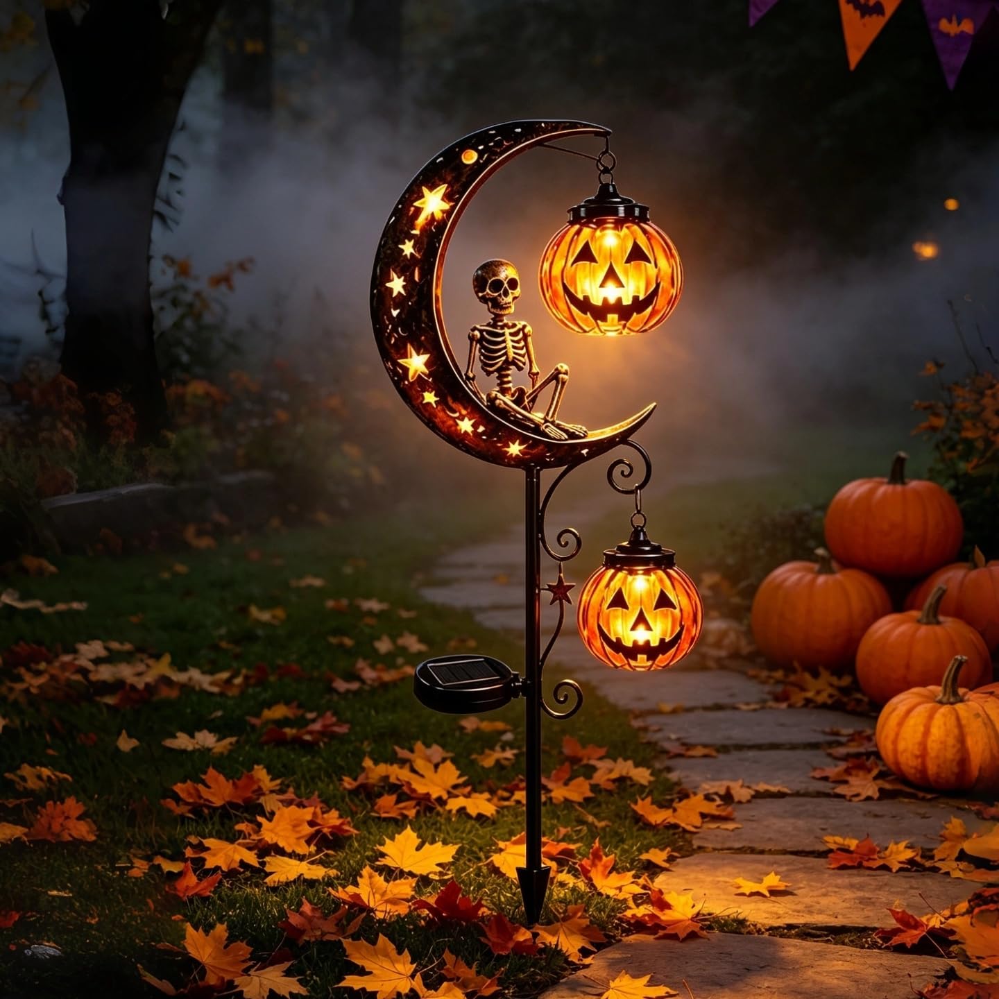 Metal Solar Halloween Ghost/Skeleton Pumpkin Moon Garden Stake Light