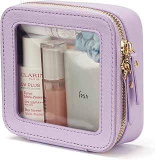 شنطة مستحضرات تجميل صغيرة للمدرسة، شنطة مكياج شفافة لطيفة للسفر من الجلد الصغير، شنطة منظمة للمكياج وشنطة الظهر وأدوات الزينة مقاومة للماء بتصميم مربع مع سحاب، لون أرجواني، من بوبفايب