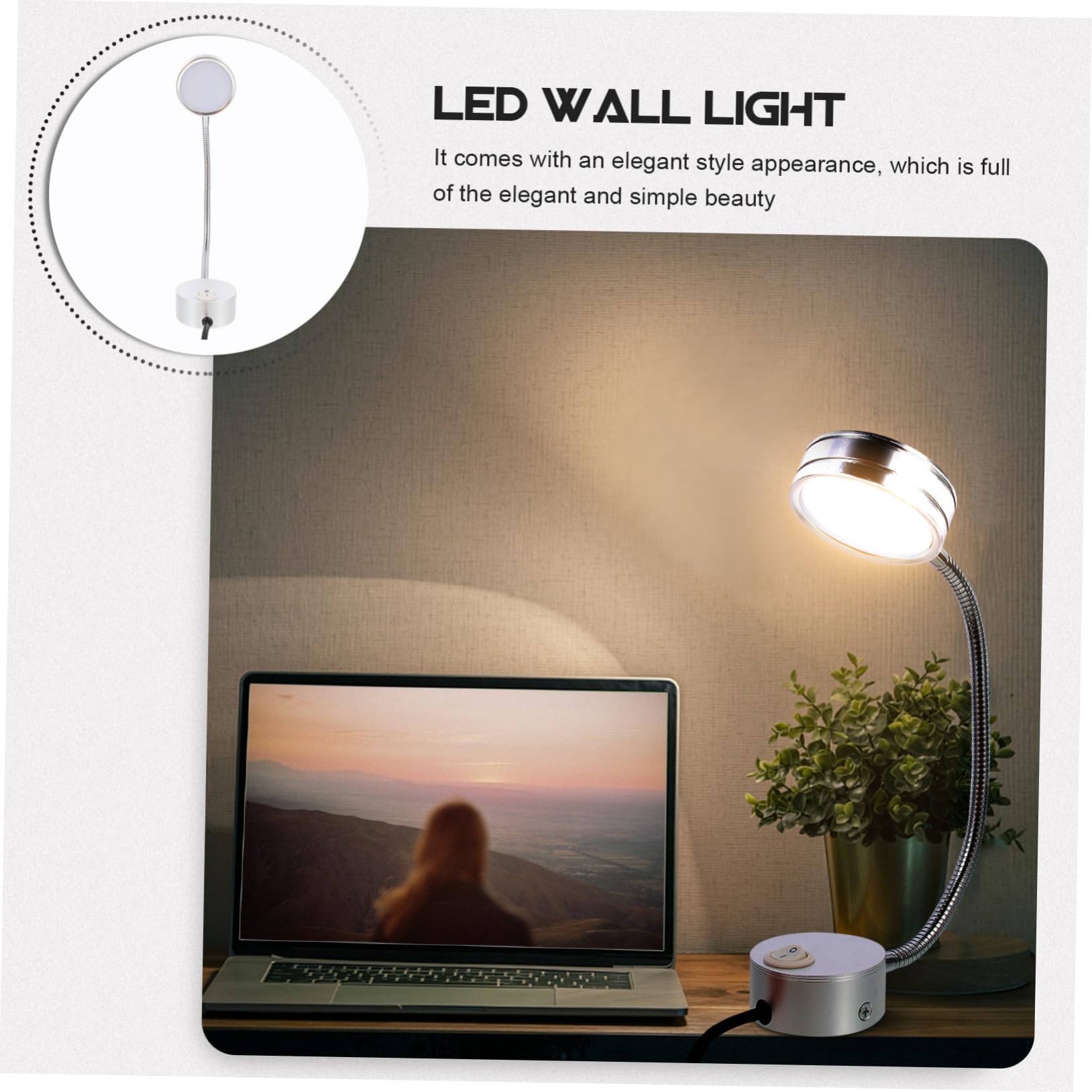 Lámpara de Lectura LED de Montaje en Pared para Cama | Aluminio Plata, Uso Sencillo, Estilo Simple y Elegante, para Cocina y Bar