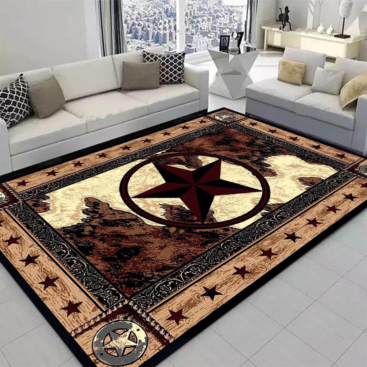 Vintage Rustic Western Texas Star Modern Area Rugs Country Carpet Non-Slip Floor Mat Doormats Runner for Living Room Bedroom 5'x7' - Image 5