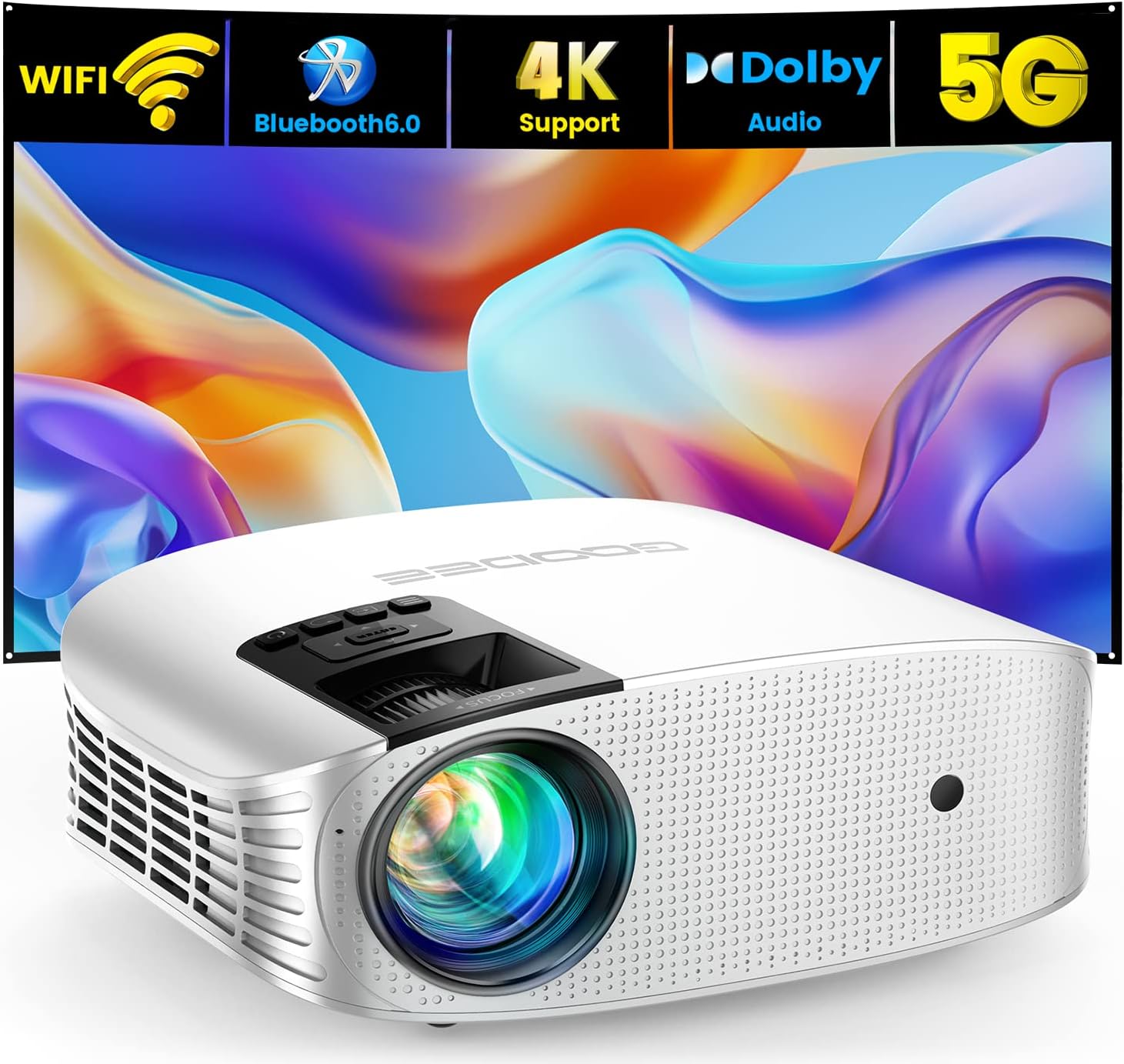 Projector 4K with WiFi and Bluetooth, GooDee Native 20000L 600ANSI