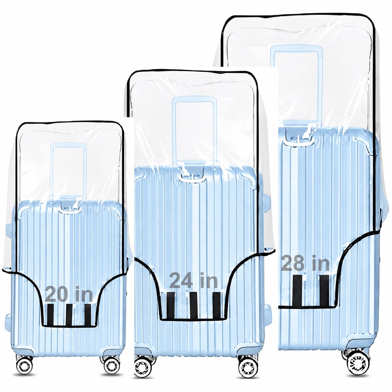 AVNISH Transparent Waterproof Trolley Bag Protective Cover Set (20, 24, 28 Inch) - 3 Pcs High Density Clear PVC Luggage Protector Set with Black Piping Border for Airport Travel & Storage-image-33