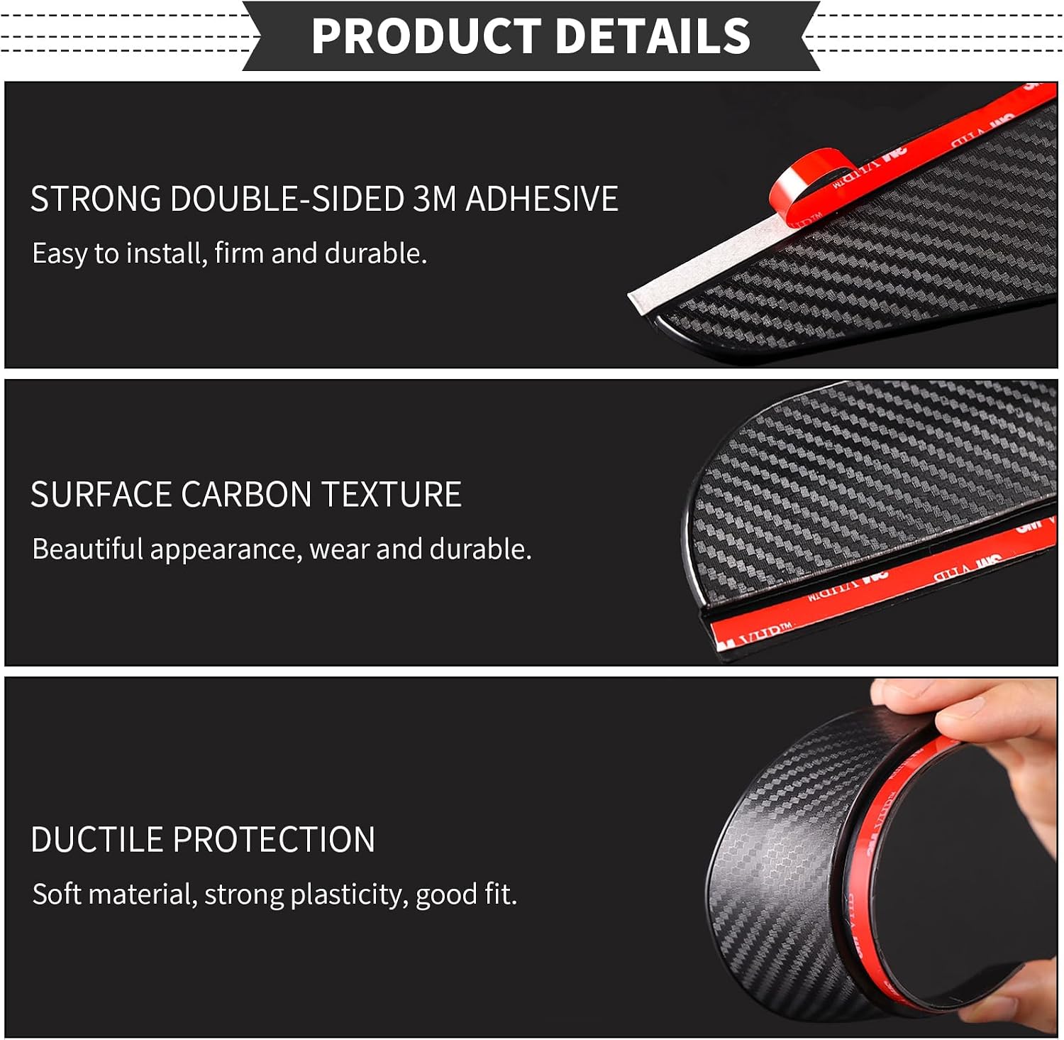 Tesnaao 2 PCS Car Exterior Rearview Mirror Rain Eyebrow, 6.8" x 2.2" Carbon Fiber Rain Visor Guard, Reflective Protection Divert Rainwater Decoration for All Seasons, Universal for Car Truck (Black)