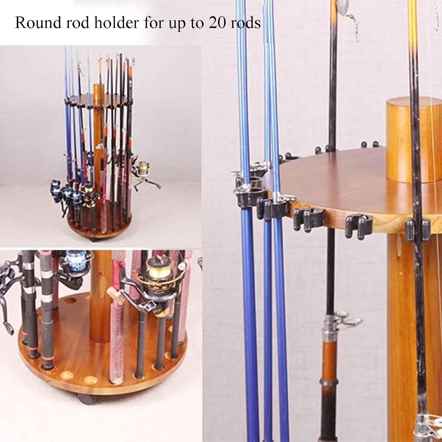 Wooden Fishing Rod Display Racks Storage Racks Fishing Tackle Shop Display Racks Round Fishing Rod Racks Holds 20 Fishing Rod Racks