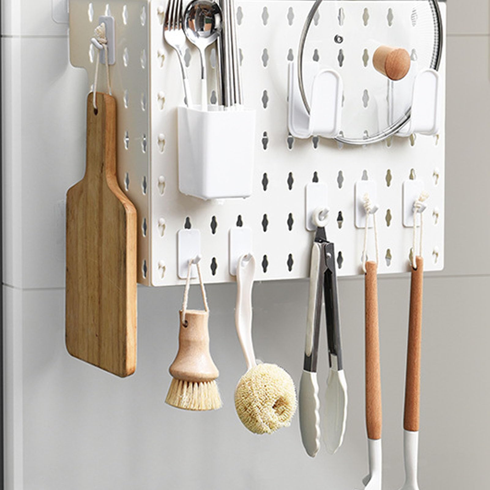 Pegboard Fork Boxes Hooks Pot Lid Rack Pegboard Accessories, Sturdy Plastic Pegboard Hook Accessories for Organizing Various Kitchen Utensils for Home Kitchen