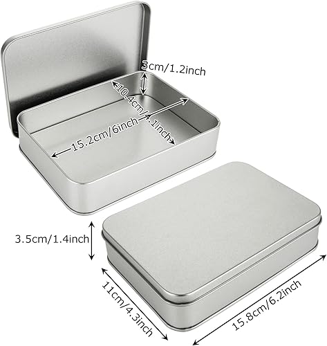 Miniatura 2 de Paquete de 8 cajas de latas de metal vacías con tapa, latas de galletas rectangulares de metal plateado para golosinas, regalos, regalos, velas y