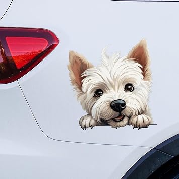 Dog Water Bottles Stickers 3D Dog Car Sticker and Decal West Highland White Terrier Funny Bumper Sticker Dog Lover Dog Car Cracking Vinyl Glass Stickers for Windows, Garage, and Other Stuff