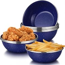 Sawysine 8 Pcs 6 Inch Enamel Camping Bowl Enamelware Mixing Bowls Camping Cookware for Outdoor Cooking, Picnic, Snacks, Home, FarmhouseBlue