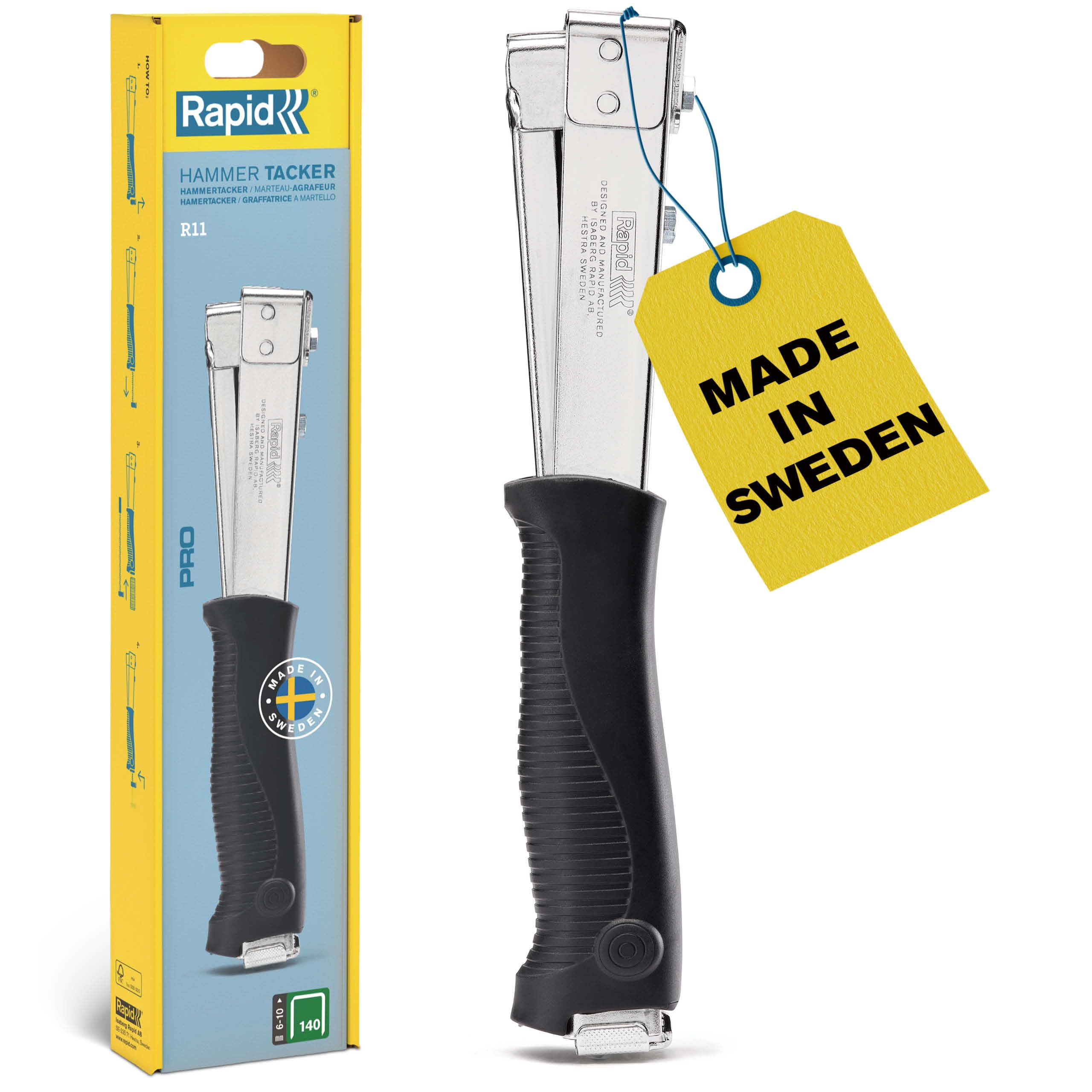 Rapid R11 Hammer Tacker for Roofing/Membranes/Carpeting, Strong All-Steel Construction, Hammer Stapler, Uses Flatwire Staples No. 140, 6-10mm, Box (5001694)