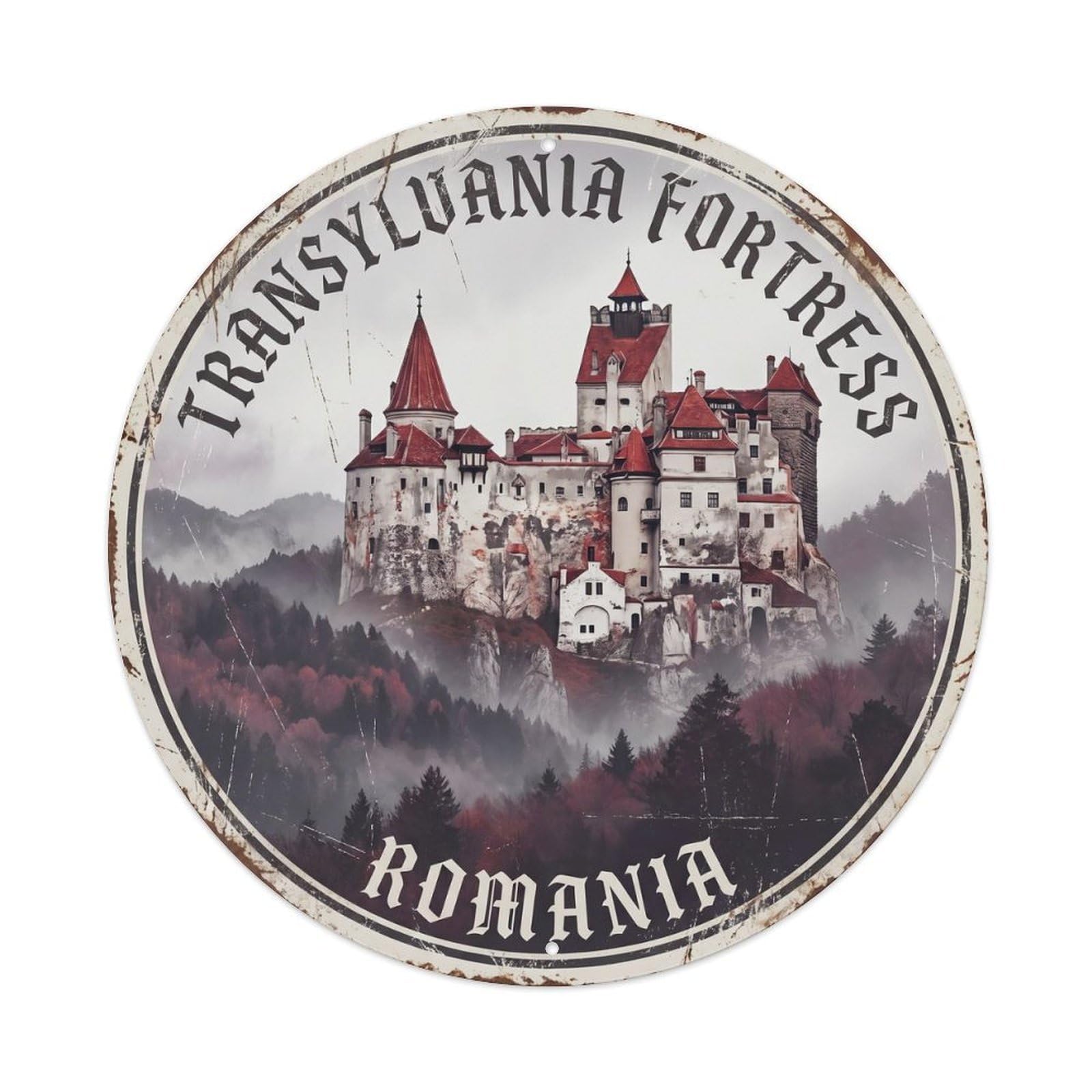 Vintage Travel Transylvania Fortress Romania Metal Tin Sign