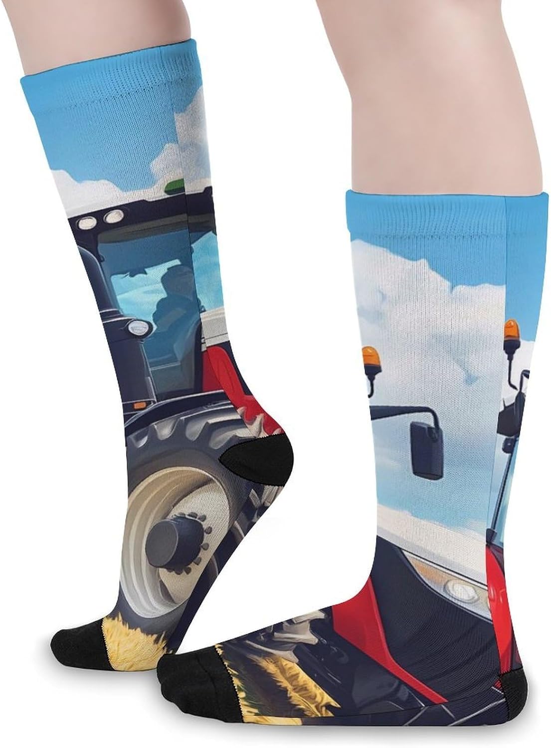 Tractor Printed Knee High Socks Athletic Long Stockings Sport Casual Crew Tube Sock Boot 40cm