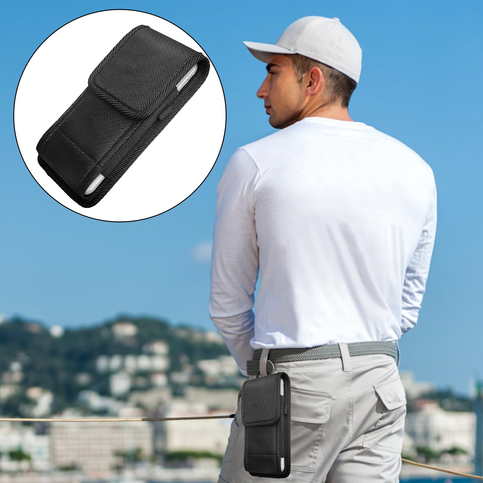 Quad Lock USB Custodia A Cintura Per ZTE Avid 579 – Fondina Con Clip/anello, Pelle Sintetica Nera, Design Semplice E Pratico Fondina Generica Zte - Foto 5