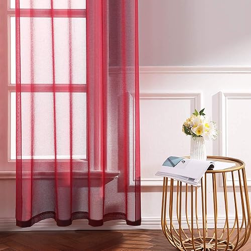 Miniatura 8 de MIULEE - Cortinas transparentes para ventana (2 paneles). Cortinas elegantes., Poliéster & Mezcla de poliéster, Rojo